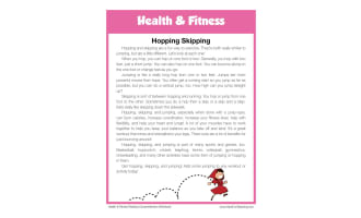 Hopping Skipping Health and Fitness Reading Comprehension Worksheet