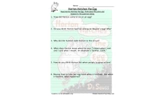Horton Hatches the Egg Reading Comprehension Worksheet