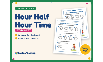 Hour Half Hour Time Worksheet – 1st Grade Telling Time Practice