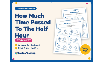 How Much Time Passed To The Half Hour Worksheet – 2nd Grade Clocks