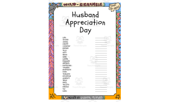 Husband Appreciation Day word Scramble puzzle worksheet