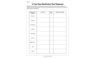 I Can Use Nonfiction Text Features Worksheet