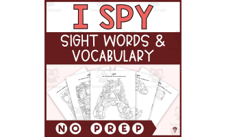 I Spy Sight Words and Vocabulary Spelling and Coloring Pages