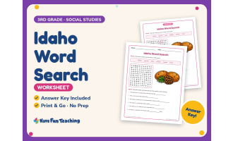 Idaho Word Search Worksheet – 3rd Grade States Practice + Answer Key