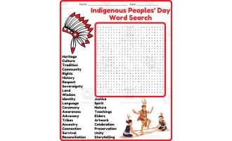 Indigenous Peoples' Day Word Search Puzzle Worksheet Activities