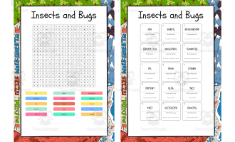 Insects and Bugs word search, scramble and crossword