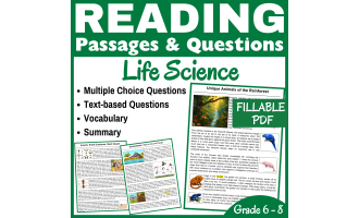 Insects, Animals, & Ecosystems: Reading passages (FILLABLE PDF)
