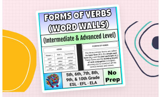 Intermediate & Advanced Level Forms of Verbs Word Wall V1 V2 V3
