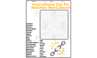 International Day for the Abolition of Slavery Word Search Puzzle