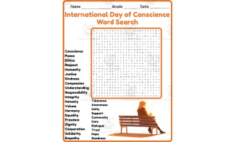 International Day of Conscience Word Search 2nd 3rd 4th 5th Grade