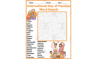 International Day of Families Word Search 2nd 3rd 4th 5th Grade