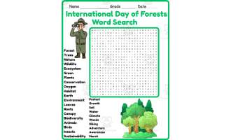 International Day of Forests Word Search 2nd 3rd 4th 5th Grade