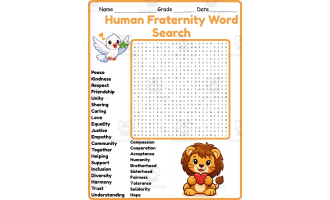 International Day of Fraternity Word Search 2rd 3th 4th 5th Grade