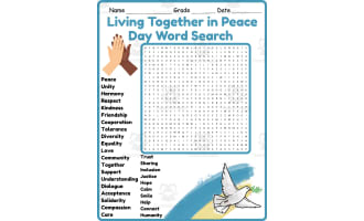 International Day of Living Together Word Search 2nd 3rd 4th grade