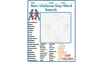 International Day of Non-Violence Word Search 2rd 3th 4th 5th Grade