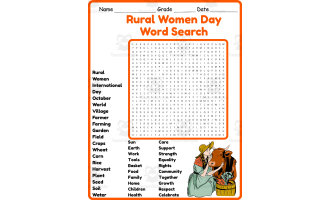 International Day of Rural Women Word Search 2rd 3th 4th 5th Grade