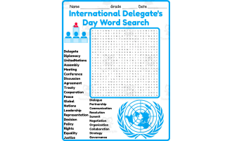 International Delegate's Day Word Search 2nd 3rd 4th 5th Grade
