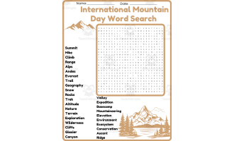 International Mountain Day Word Search Puzzle (3rd, 4th, 5th & 6th