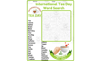 International Tea Day Word Search Puzzle (3rd, 4th, 5th & 6th Grade)