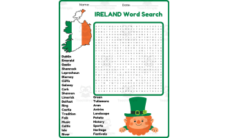 IRELAND Word Search Puzzle Worksheet Activity