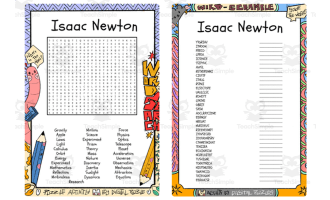 Isaac Newton word search & scramble
