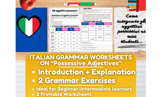 Italian Grammar Worksheets on Possessive Adjectives