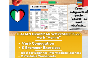 Italian Grammar Worksheets on Verb "Venire" Conjugation