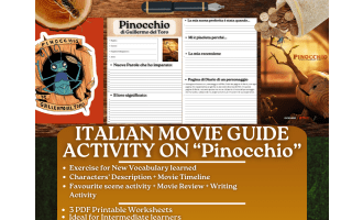 Italian Movie Guide Worksheets on "Guillermo del Toro's Pinocchio"