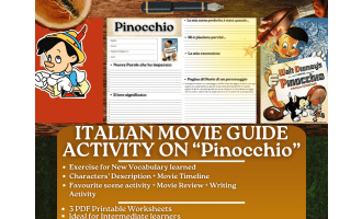 Italian Movie Guide Worksheets on "Pinocchio" - 1940 Disney Version