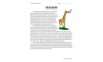 Jilly the Giraffe Reading Comprehension Worksheet