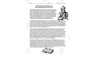 Johannes Gutenberg and The Northern Renaissance | Comprehension Questions