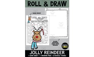 Jolly Reindeer Roll and Draw Art Game Sheet