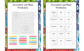 Journalism and News Vocabulary word search, scramble and crossword puz