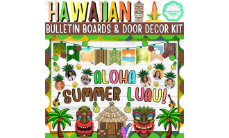 July & Hawaiian Bulletin board And door Decor kit: Aloha Summer Luau!