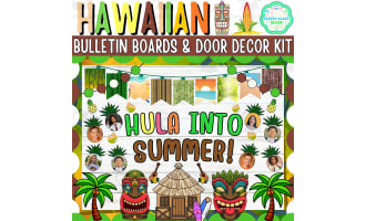 July & Hawaiian Bulletin board And door Decor kit: Hula into Summer!