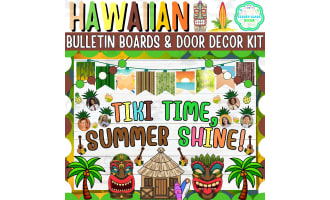 July & Hawaiian Bulletin board And door Decor kit: Tiki Time, Summer