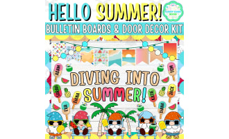 July & Summer Bulletin board And door Decor kit: Diving into Summer!