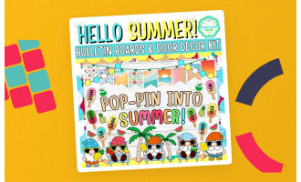 July & Summer Bulletin board And door Decor kit: Pop-Pin into Summer!