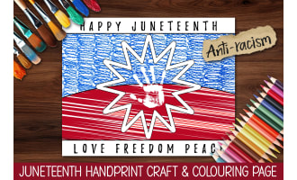 JUNETEENTH COLORING ACTIVITY, DIY HANDPRINT ART, JUNE HOMESCHOOL CRAFT