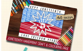 JUNETEENTH COLORING ACTIVITY, DIY HANDPRINT ART, JUNE HOMESCHOOL CRAFT