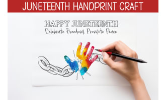JUNETEENTH CRAFT, COLORING ACTIVITY, HANDPRINT ART, DIVERSITY POSTER