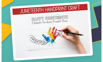 JUNETEENTH CRAFT, COLORING ACTIVITY, HANDPRINT ART, DIVERSITY POSTER