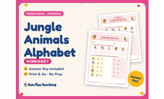 Jungle Animals Alphabet Worksheet – Preschool Letter Recognition