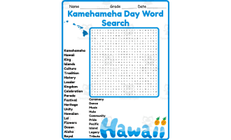 Kamehameha Day Word Search 2nd 3rd 4th 5th Grade Worksheet Activity