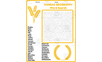 KANSAS GEOGRAPHY Word Search Puzzle Worksheet Activity