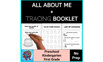 Kindergarten, Preschool, & 1st All About Me Workbook + Tracing Pages