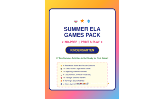 Kindergarten Summer ELA Games Pack | No-Prep Printables