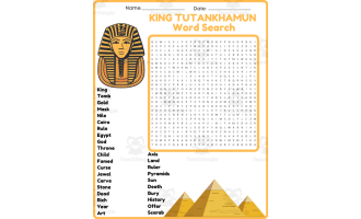 KING TUT - TUTANKHAMUN Word Search Puzzle Worksheet Activity