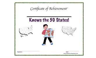 Knows the 50 States Reward Certificate for Boys