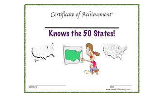 Knows the 50 States Reward Certificate for Girls